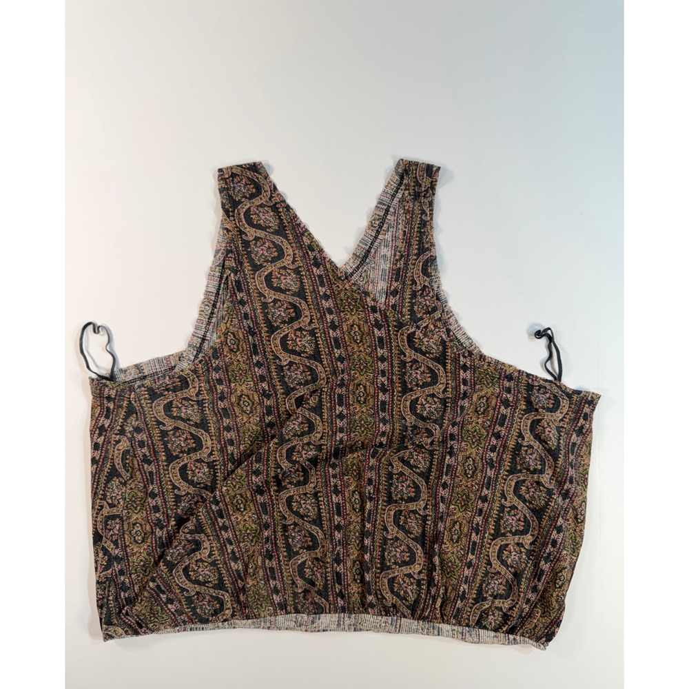 We The Free Free People Paisley Ribbed V-Neck Tank Top Green Pink Medium
